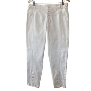 Sundance Women's Pants Cropped Ankle Button Fly White Cotton Size 10